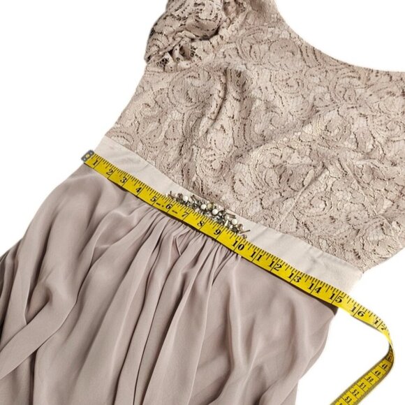 Eliza J. Lace, Embellished Waist, Chiffon, Flowy Maxi Dress, 3/4 Sleeve, Size 10 - Picture 6 of 9